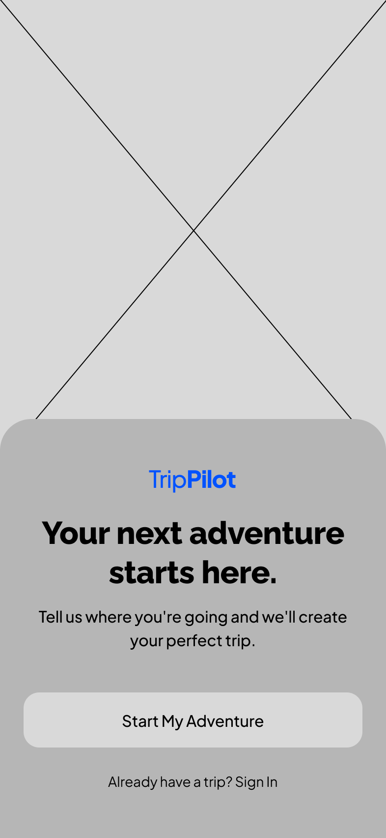 Wireframe: welcome screen